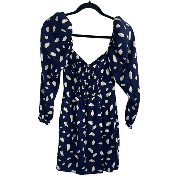 Reformation Cammi Long Sleeve Wrap Skirt Mini Dress Splatter Blue White Size 0 - Picture 10 of 10